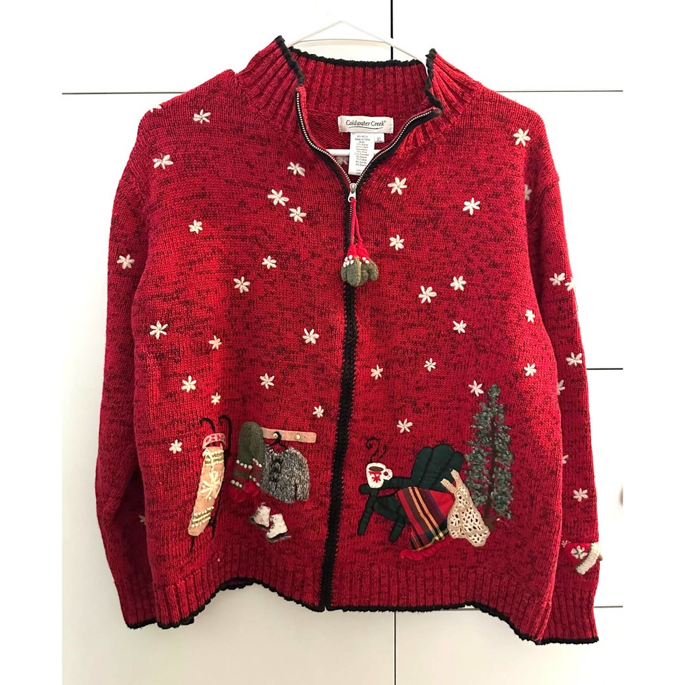 Coldwater Creek Holiday Winter Embroidered Cardigan